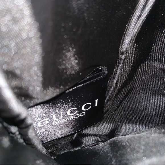 GUCCI Black Velvet GWP Zipper Pouch. Silver Zipper with Bamboo design on Pull. - Picture 8 of 11